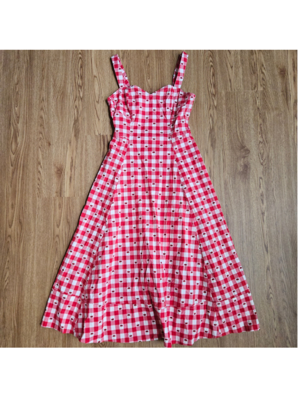 Avec Les Filles Gingham Cherry Midi Dress Pinup Tank Picnic Womens 2 Retro Red